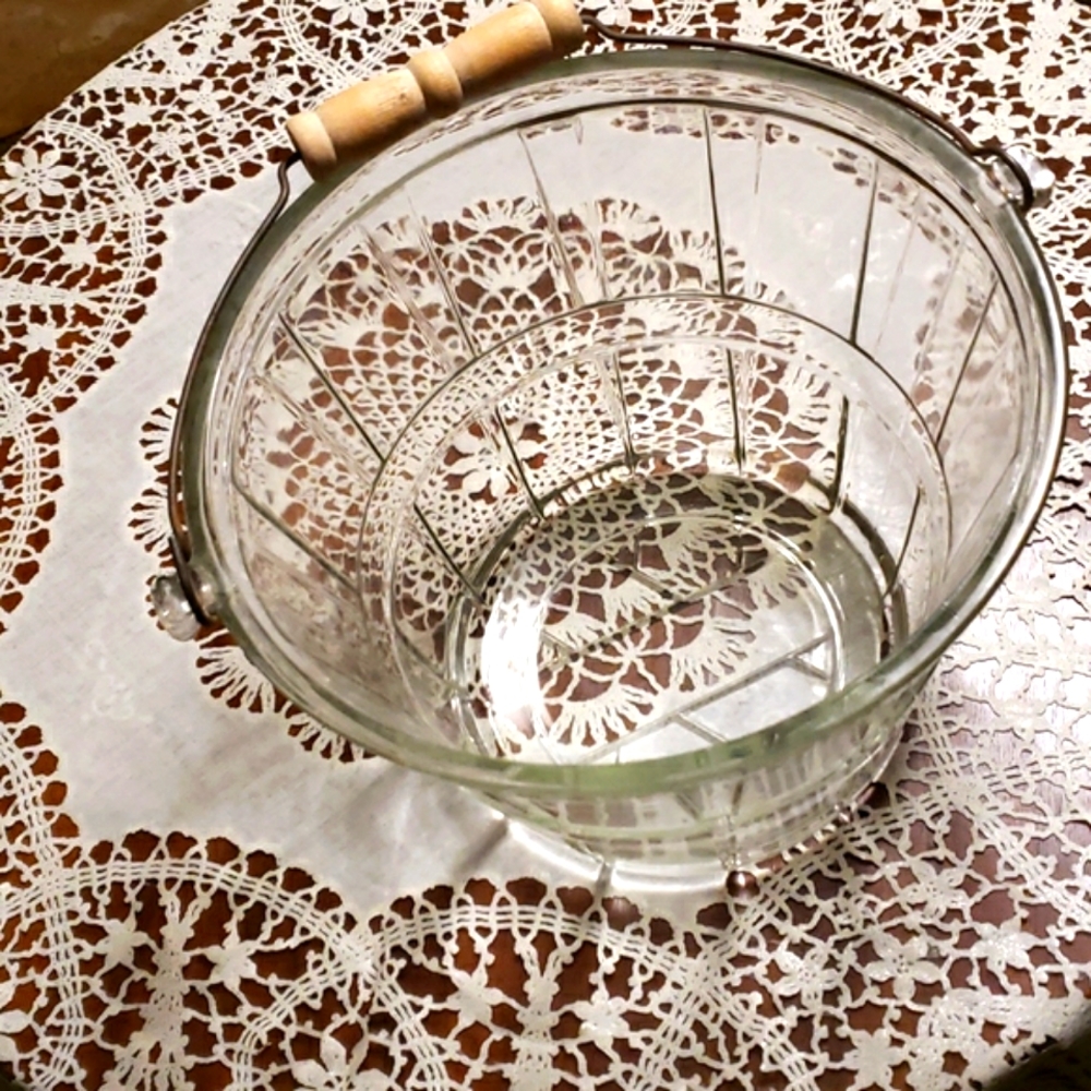 Ice Bucket Vintage Anchor Hocking Clear Glass‎ Bushel Basket - Picture 3 of 10
